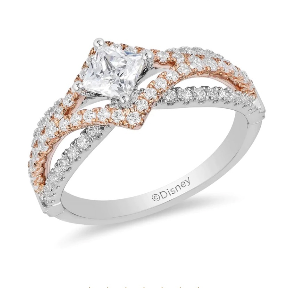Enchanted Disney Fine Jewelry 14K White and Rose Gold 1 CTTW Aurora Bridal Ring